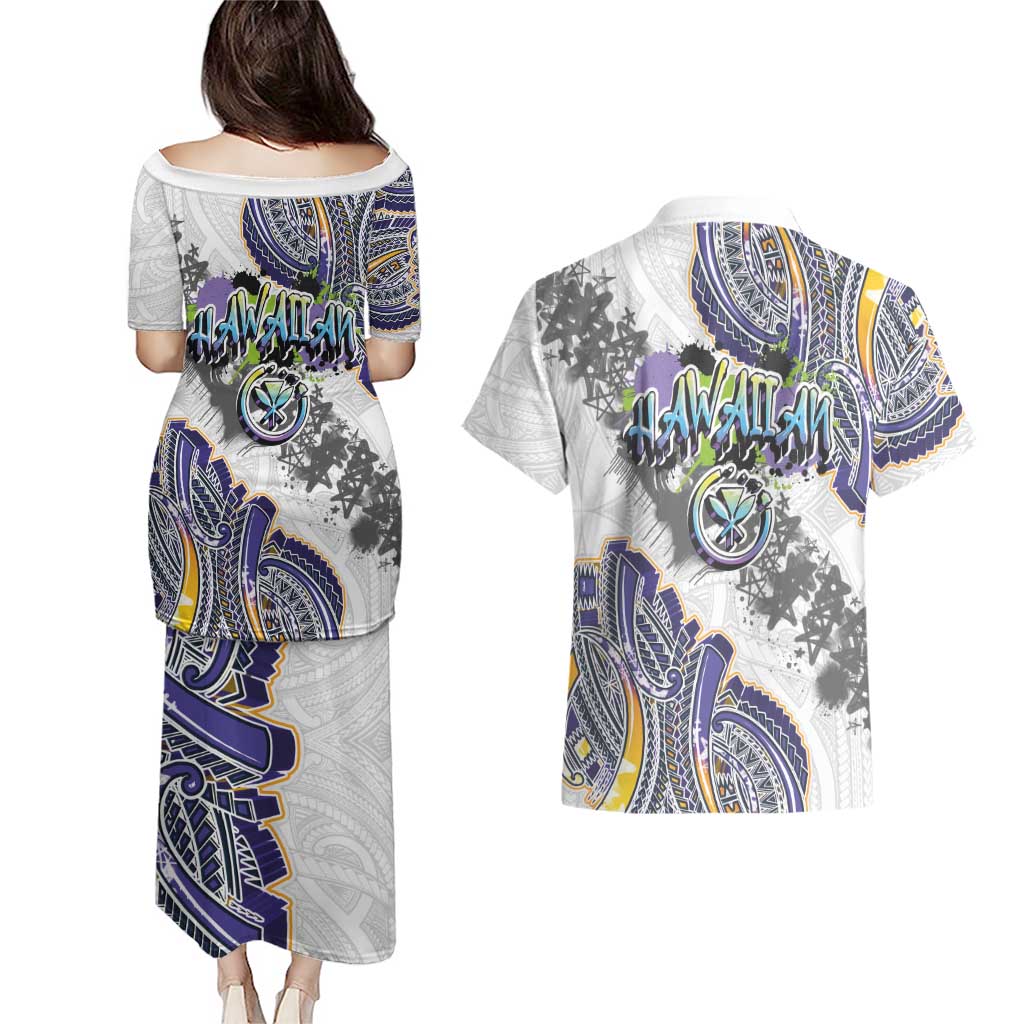 Traditional Art Hawaiian Kakau Tattoos Couples Matching Puletasi and Hawaiian Shirt Graffiti Style LT03 - Polynesian Pride