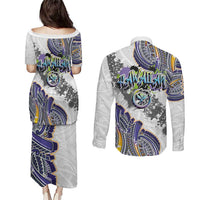 Traditional Art Hawaiian Kakau Tattoos Couples Matching Puletasi and Long Sleeve Button Shirt Graffiti Style - Polynesian Pride