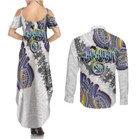 Traditional Art Hawaiian Kakau Tattoos Couples Matching Summer Maxi Dress and Long Sleeve Button Shirt Graffiti Style LT03 - Polynesian Pride