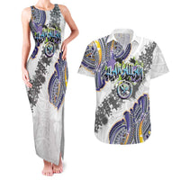 Traditional Art Hawaiian Kakau Tattoos Couples Matching Tank Maxi Dress and Hawaiian Shirt Graffiti Style LT03 White - Polynesian Pride