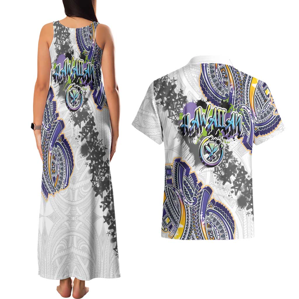 Traditional Art Hawaiian Kakau Tattoos Couples Matching Tank Maxi Dress and Hawaiian Shirt Graffiti Style LT03 - Polynesian Pride
