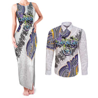 Traditional Art Hawaiian Kakau Tattoos Couples Matching Tank Maxi Dress and Long Sleeve Button Shirt Graffiti Style LT03 White - Polynesian Pride