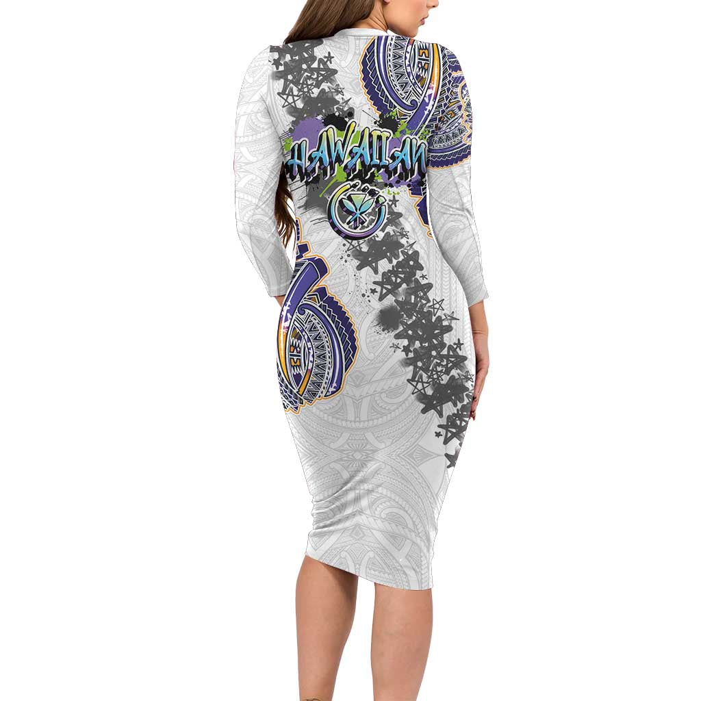 Traditional Art Hawaiian Kakau Tattoos Family Matching Long Sleeve Bodycon Dress and Hawaiian Shirt Graffiti Style LT03 - Polynesian Pride