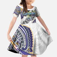Traditional Art Hawaiian Kakau Tattoos Family Matching Mermaid Dress and Hawaiian Shirt Graffiti Style LT03 Daughter's Dress White - Polynesian Pride