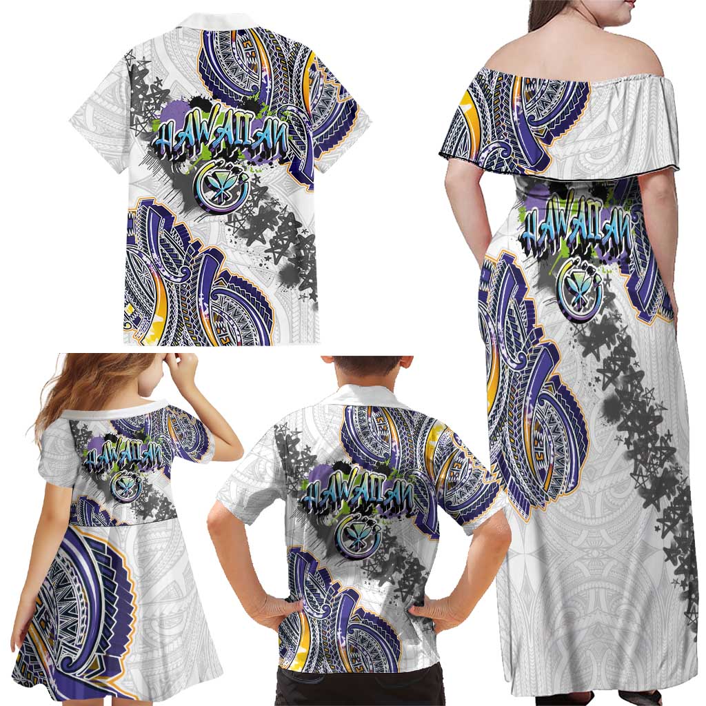 Traditional Art Hawaiian Kakau Tattoos Family Matching Off Shoulder Maxi Dress and Hawaiian Shirt Graffiti Style LT03 - Polynesian Pride