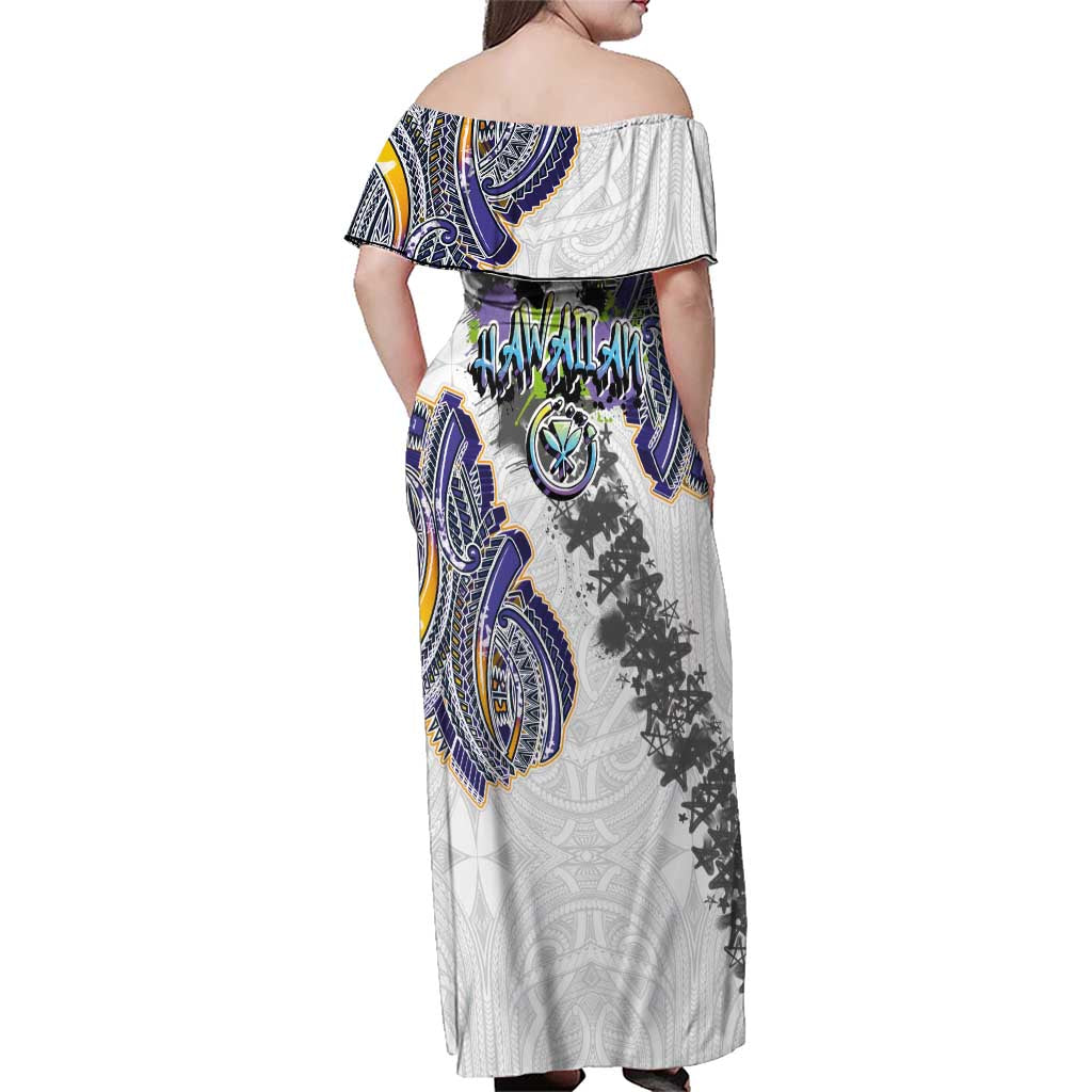 Traditional Art Hawaiian Kakau Tattoos Family Matching Off Shoulder Maxi Dress and Hawaiian Shirt Graffiti Style LT03 - Polynesian Pride