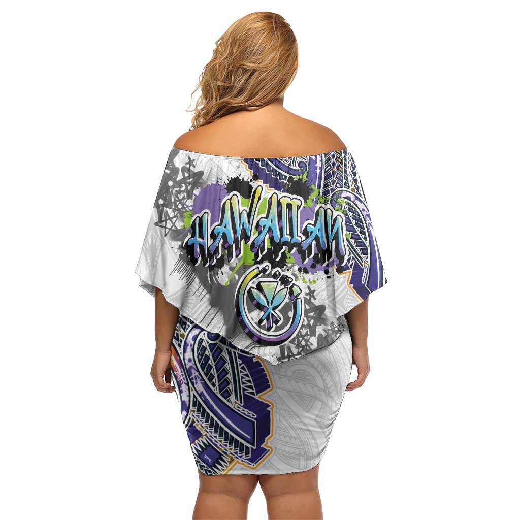 Traditional Art Hawaiian Kakau Tattoos Family Matching Off Shoulder Short Dress and Hawaiian Shirt Graffiti Style LT03 - Polynesian Pride