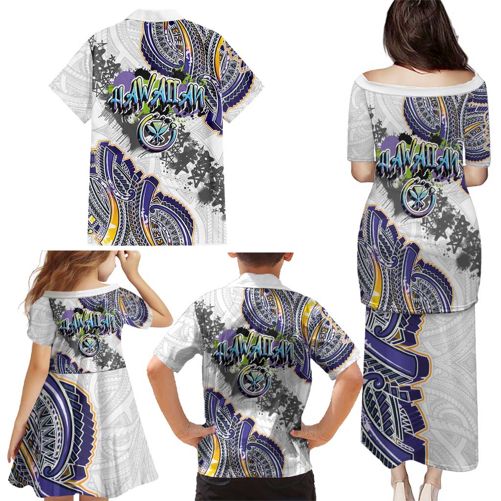 Traditional Art Hawaiian Kakau Tattoos Family Matching Puletasi and Hawaiian Shirt Graffiti Style LT03 - Polynesian Pride