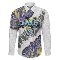 Traditional Art Hawaiian Kakau Tattoos Family Matching Short Sleeve Bodycon Dress and Hawaiian Shirt Graffiti Style LT03 Dad's Shirt - Long Sleeve White - Polynesian Pride