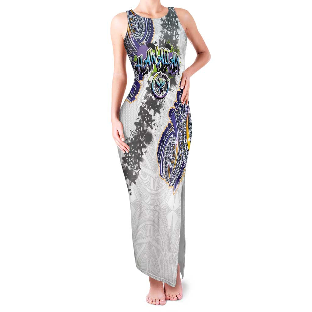Traditional Art Hawaiian Kakau Tattoos Family Matching Tank Maxi Dress and Hawaiian Shirt Graffiti Style LT03 Mom's Dress White - Polynesian Pride