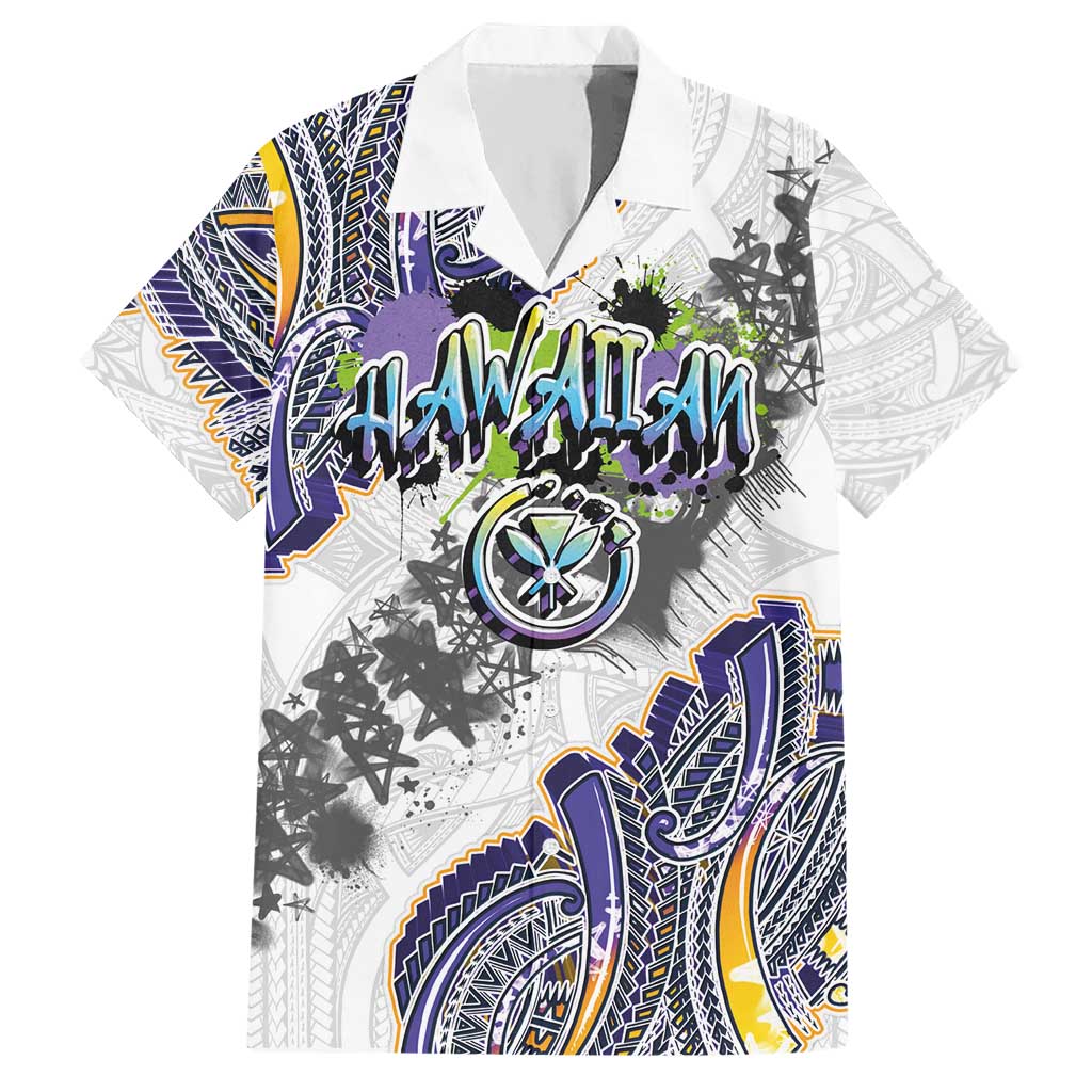 Traditional Art Hawaiian Kakau Tattoos Hawaiian Shirt Graffiti Style LT03 White - Polynesian Pride