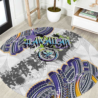 Traditional Art Hawaiian Kakau Tattoos Round Carpet Graffiti Style LT03 White - Polynesian Pride