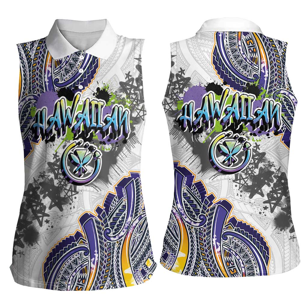 Traditional Art Hawaiian Kakau Tattoos Women Sleeveless Polo Shirt Graffiti Style LT03 - Polynesian Pride