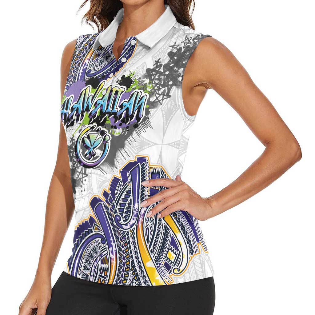 Traditional Art Hawaiian Kakau Tattoos Women Sleeveless Polo Shirt Graffiti Style LT03 - Polynesian Pride