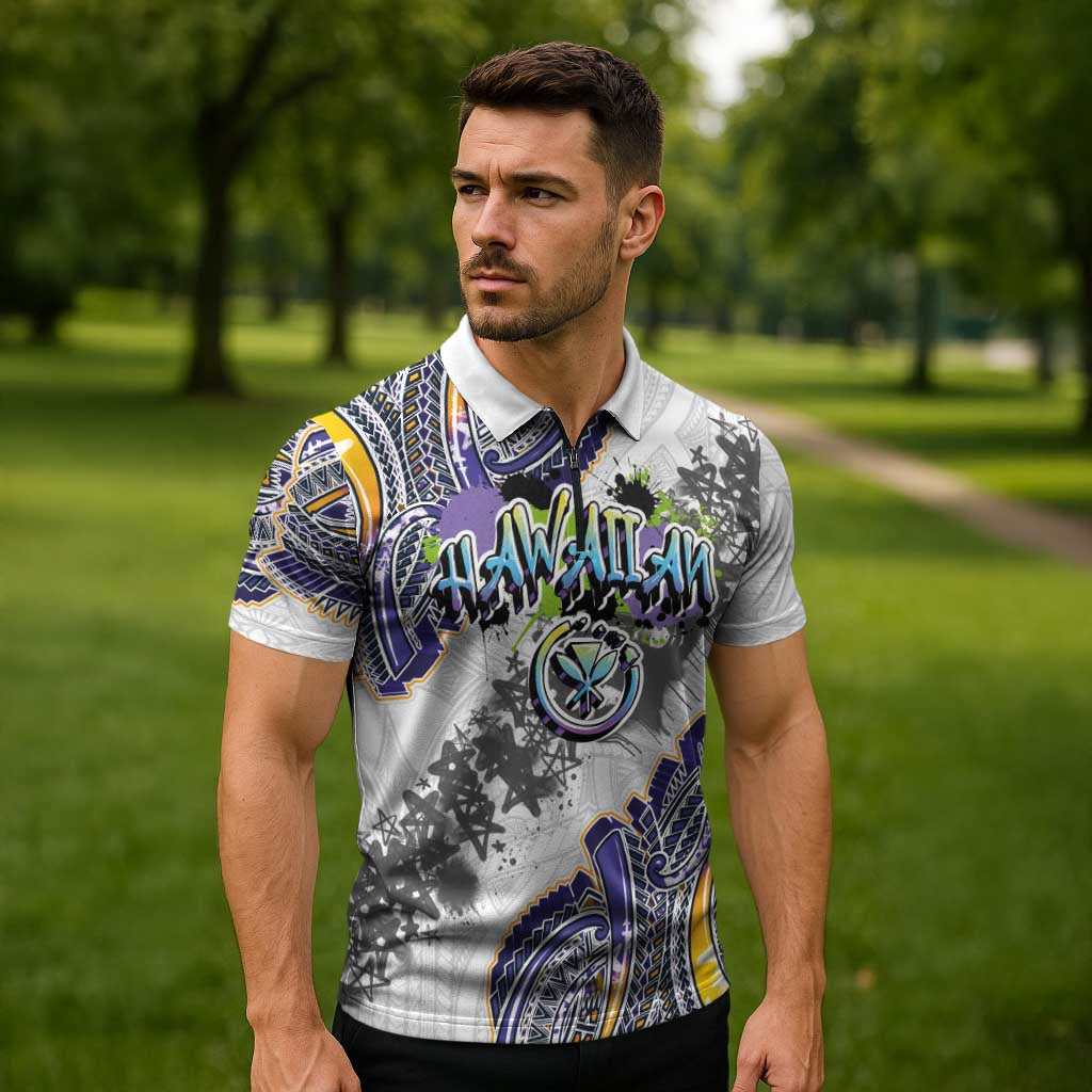 Traditional Art Hawaiian Kakau Tattoos Zipper Polo Shirt Graffiti Style - Polynesian Pride