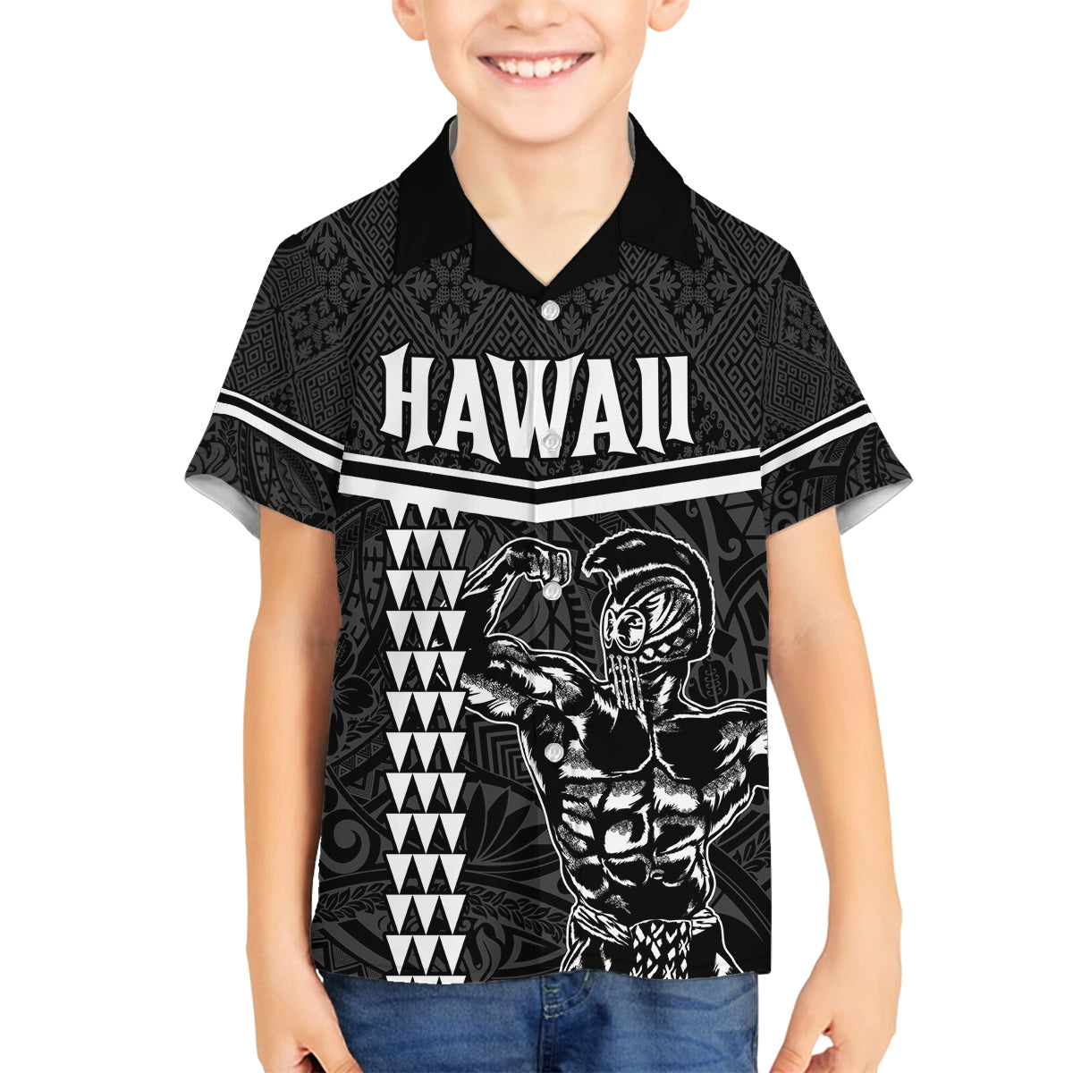 Custom Hawaii Warrior Family Matching Summer Maxi Dress and Hawaiian Shirt Kakau Quilt Pattern LT03 Son's Shirt Black - Polynesian Pride