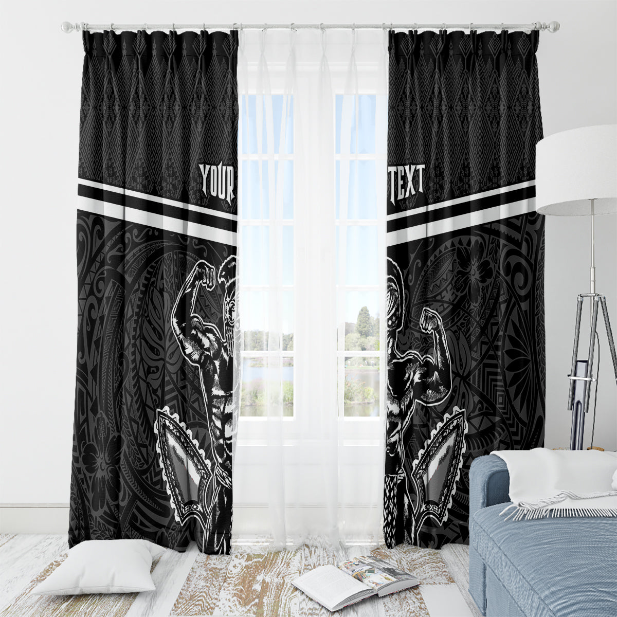 Custom Hawaii Warrior Window Curtain Kakau Quilt Pattern LT03 - Polynesian Pride
