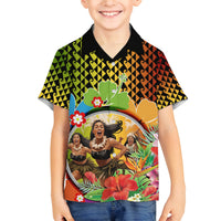 Hawaii Womens Day Wahine Family Matching Off Shoulder Short Dress and Hawaiian Shirt Strong Beautiful Woman with Kakau Style LT03 Son's Shirt Red - Polynesian Pride