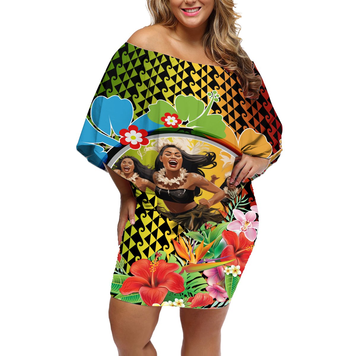 Hawaii Womens Day Wahine Off Shoulder Short Dress Strong Beautiful Woman with Kakau Style LT03 Women Red - Polynesian Pride