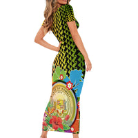 Hawaii Womens Day Wahine Short Sleeve Bodycon Dress Strong Beautiful Woman with Kakau Style LT03 - Polynesian Pride