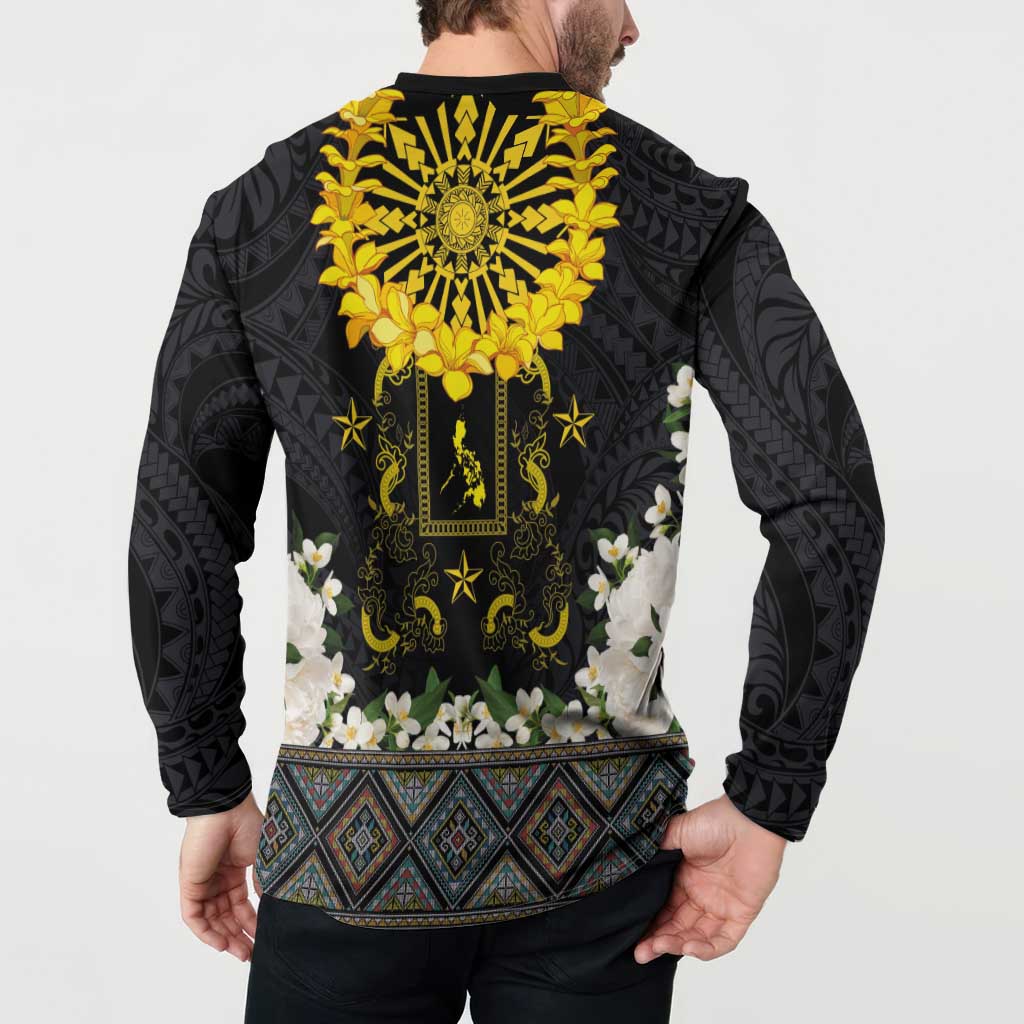 Flores de Mayo and Filipino Fiesta Button Sweatshirt The Sun-Jasmine and Polynesian Yakan Tattoo Barong Style LT03 - Polynesian Pride