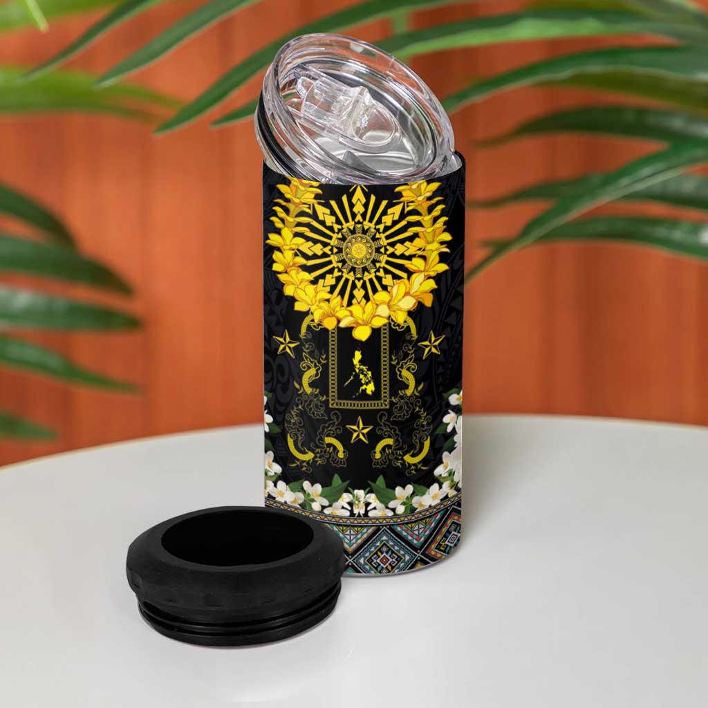 Flores de Mayo and Filipino Fiesta 4 in 1 Can Cooler Tumbler The Sun-Jasmine and Polynesian Yakan Tattoo Barong Style LT03 - Polynesian Pride