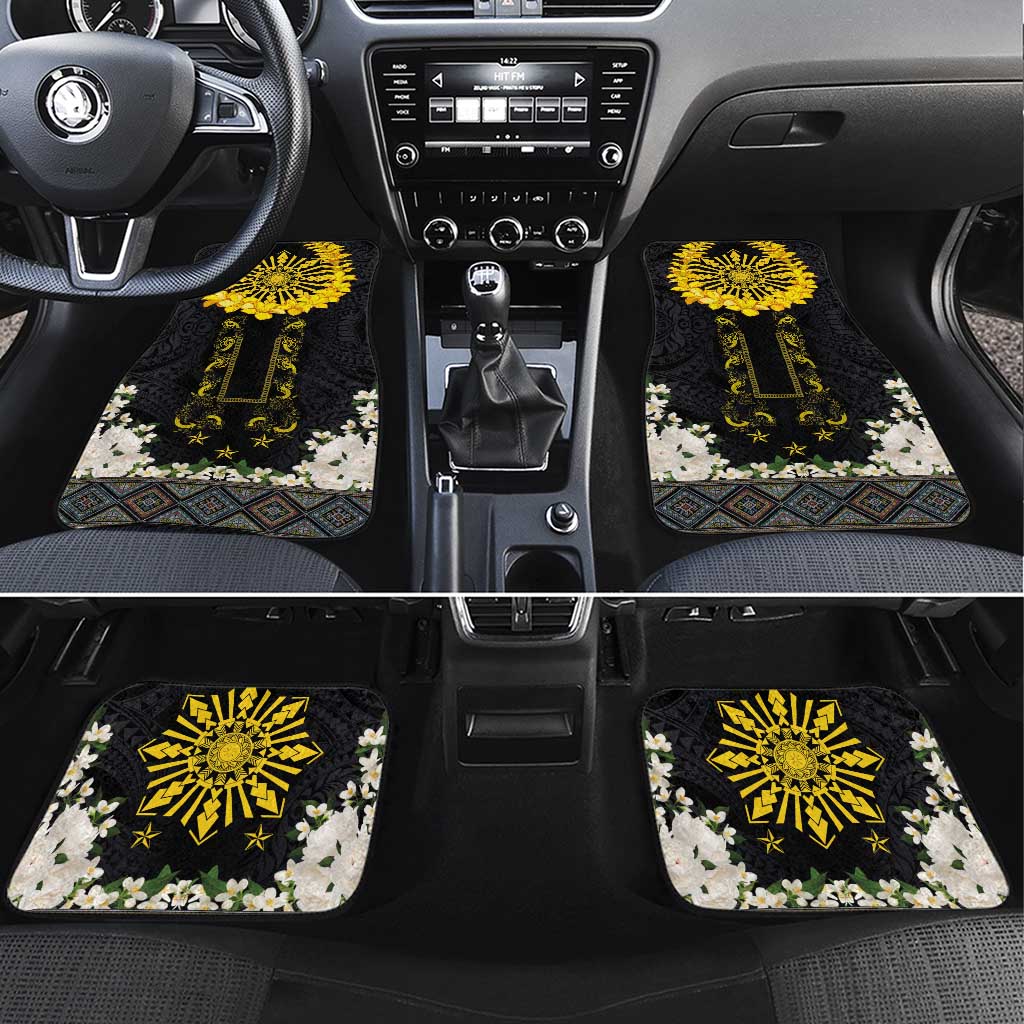 Flores de Mayo and Filipino Fiesta Car Mats The Sun-Jasmine and Polynesian Yakan Tattoo Barong Style LT03 Set 4pcs Black - Polynesian Pride