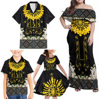 Flores de Mayo and Filipino Fiesta Family Matching Off Shoulder Maxi Dress and Hawaiian Shirt The Sun-Jasmine and Polynesian Yakan Tattoo Barong Style LT03 - Polynesian Pride