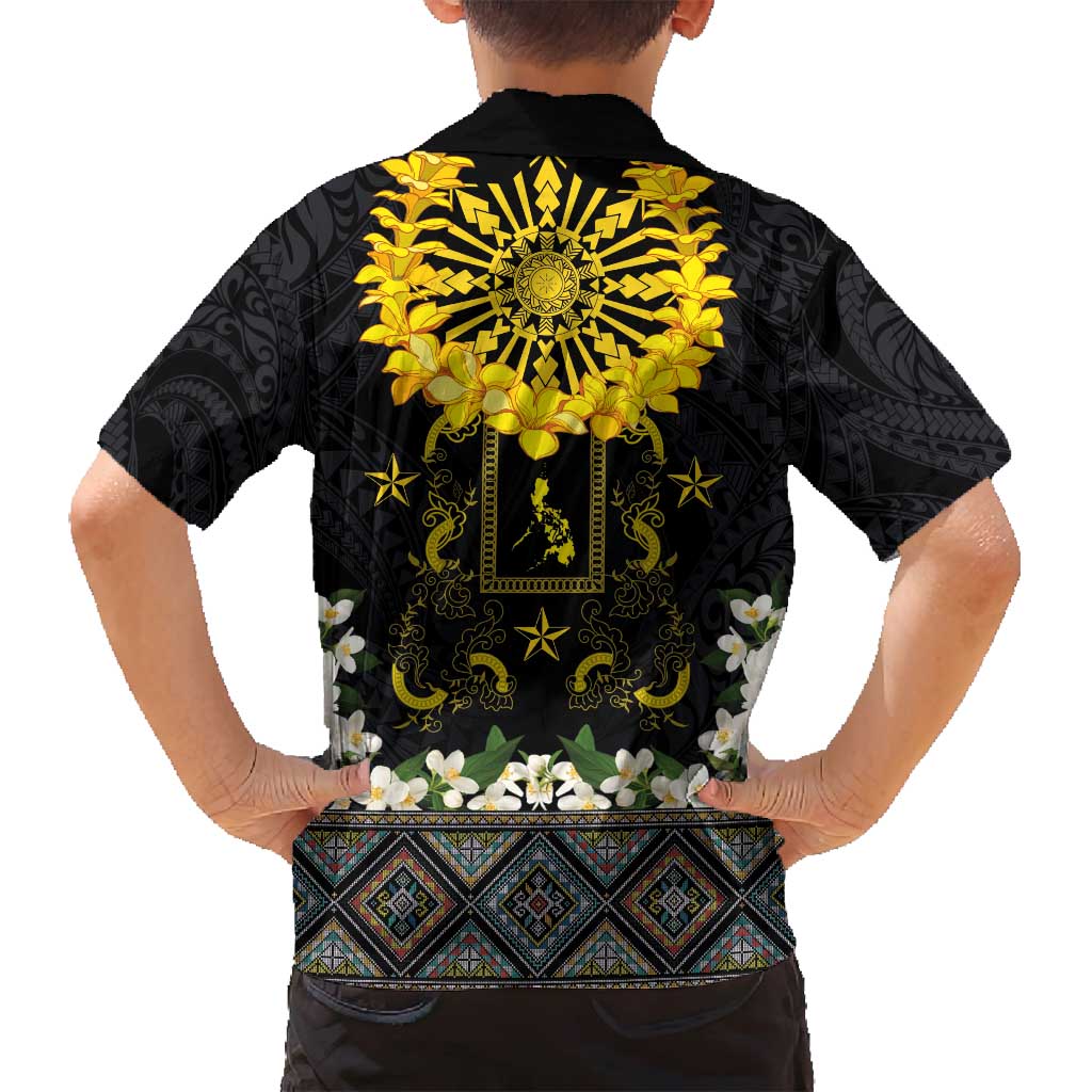 Flores de Mayo and Filipino Fiesta Family Matching Summer Maxi Dress and Hawaiian Shirt The Sun-Jasmine and Polynesian Yakan Tattoo Barong Style LT03 - Polynesian Pride