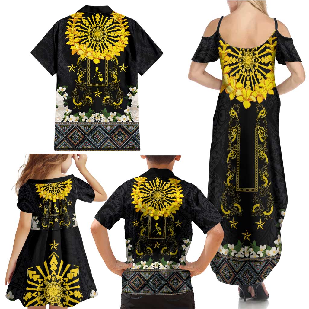 Flores de Mayo and Filipino Fiesta Family Matching Summer Maxi Dress and Hawaiian Shirt The Sun-Jasmine and Polynesian Yakan Tattoo Barong Style LT03 - Polynesian Pride