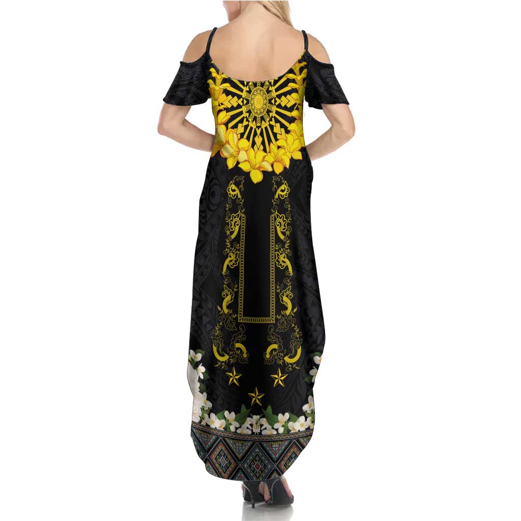 Flores de Mayo and Filipino Fiesta Family Matching Summer Maxi Dress and Hawaiian Shirt The Sun-Jasmine and Polynesian Yakan Tattoo Barong Style LT03 - Polynesian Pride