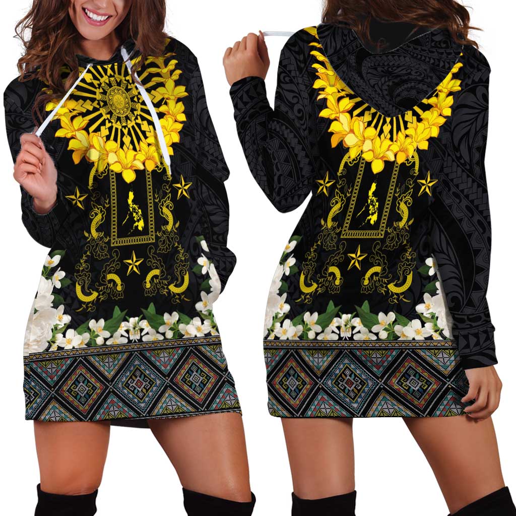 Flores de Mayo and Filipino Fiesta Hoodie Dress The Sun-Jasmine and Polynesian Yakan Tattoo Barong Style LT03 - Polynesian Pride