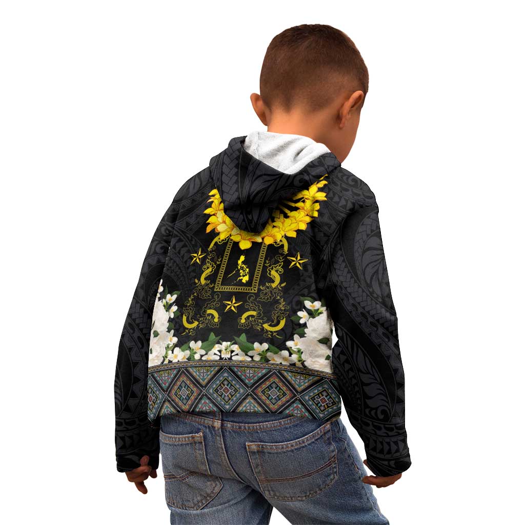 Flores de Mayo and Filipino Fiesta Kid Hoodie The Sun-Jasmine and Polynesian Yakan Tattoo Barong Style LT03 - Polynesian Pride