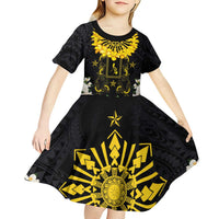 Flores de Mayo and Filipino Fiesta Kid Short Sleeve Dress The Sun-Jasmine and Polynesian Yakan Tattoo Barong Style LT03 - Polynesian Pride