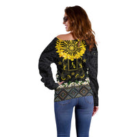 Flores de Mayo and Filipino Fiesta Off Shoulder Sweater The Sun-Jasmine and Polynesian Yakan Tattoo Barong Style LT03 - Polynesian Pride