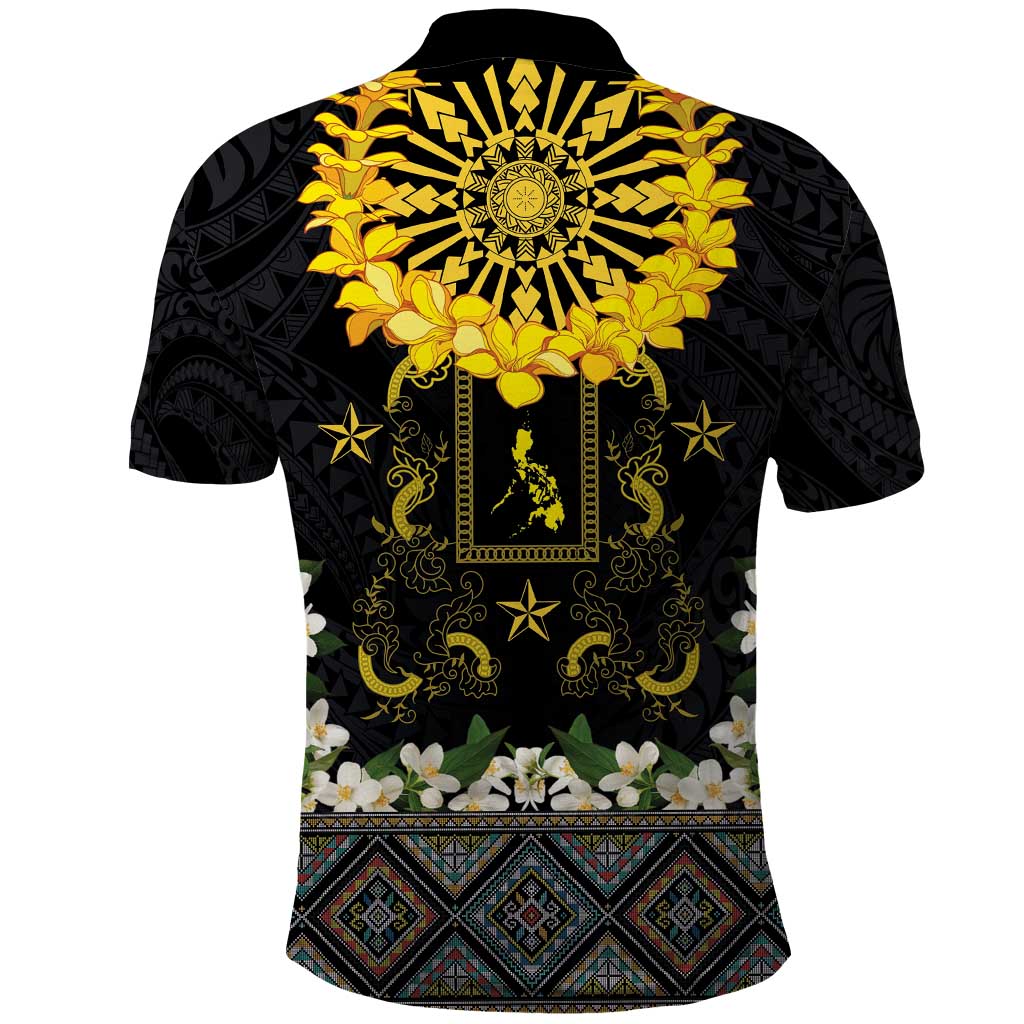 Flores de Mayo and Filipino Fiesta Polo Shirt The Sun-Jasmine and Polynesian Yakan Tattoo Barong Style LT03 - Polynesian Pride