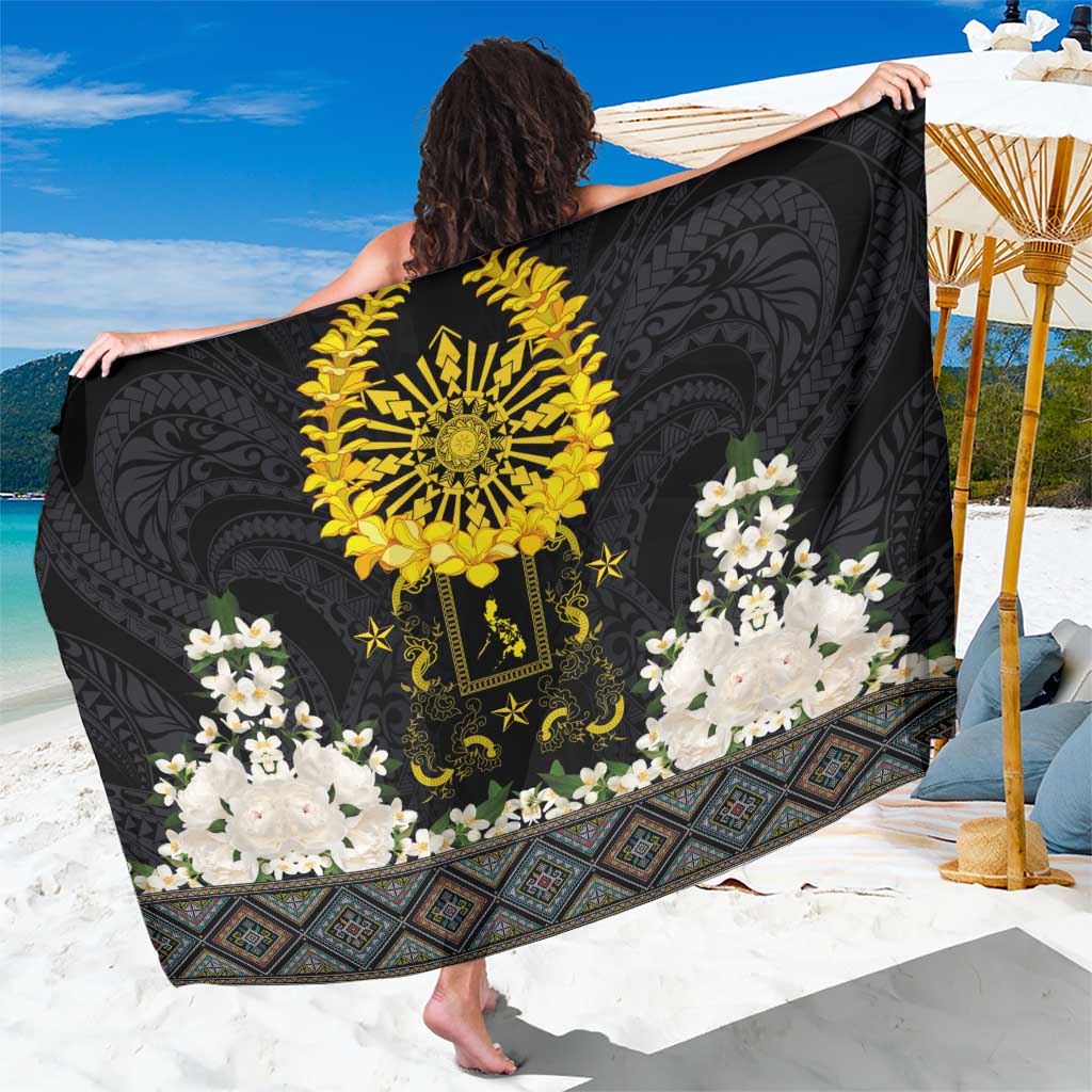 Flores de Mayo and Filipino Fiesta Sarong The Sun-Jasmine and Polynesian Yakan Tattoo Barong Style LT03 One Size 44 x 66 inches Black - Polynesian Pride