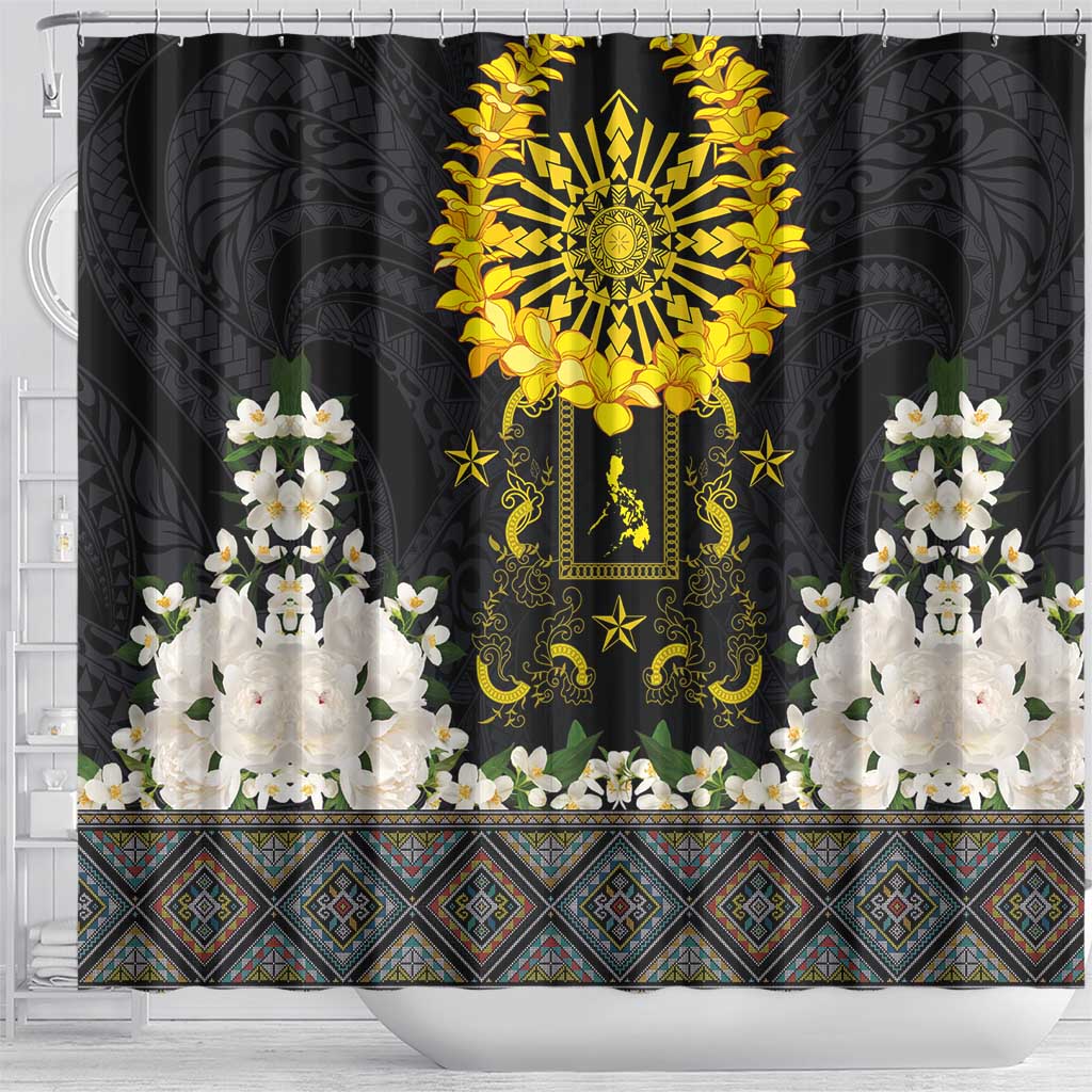 Flores de Mayo and Filipino Fiesta Shower Curtain The Sun-Jasmine and Polynesian Yakan Tattoo Barong Style LT03 - Polynesian Pride