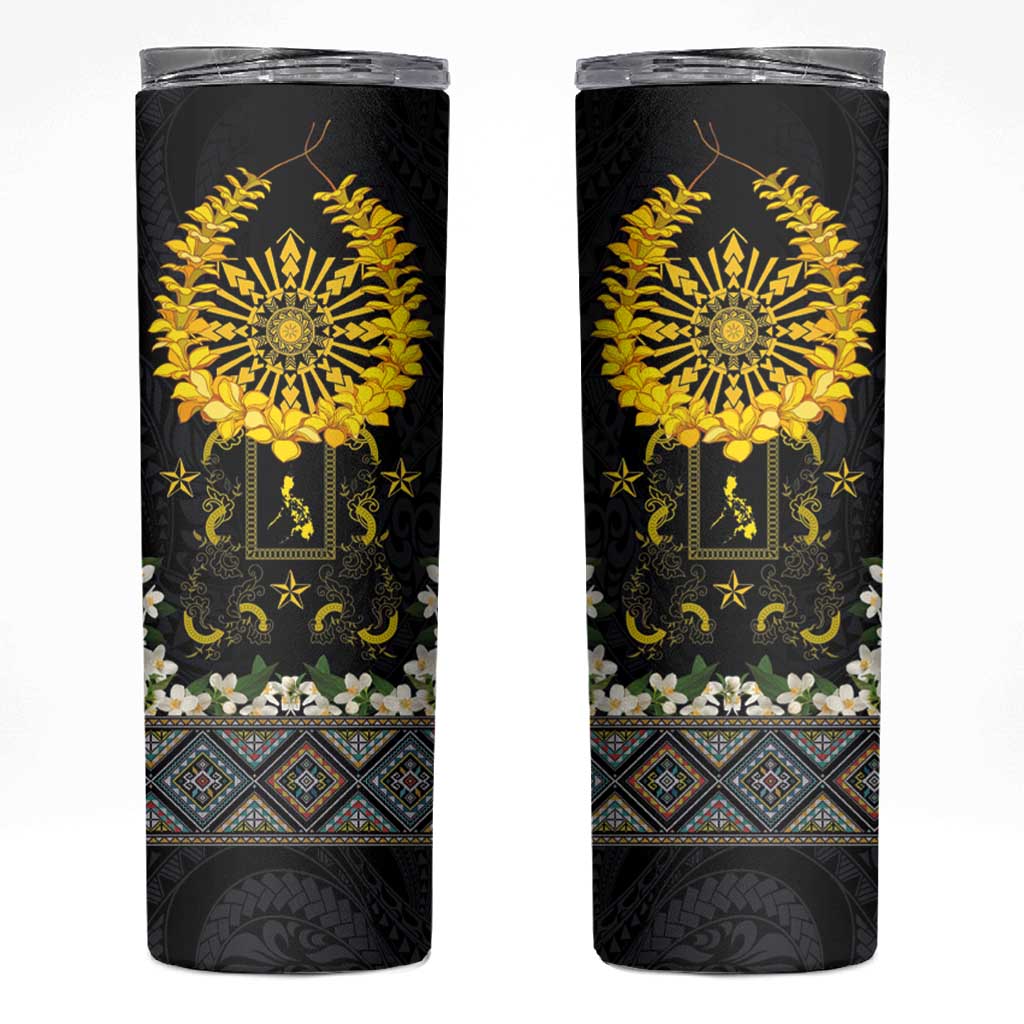 Flores de Mayo and Filipino Fiesta Skinny Tumbler The Sun-Jasmine and Polynesian Yakan Tattoo Barong Style LT03 Black - Polynesian Pride