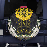 Flores de Mayo and Filipino Fiesta Spare Tire Cover The Sun-Jasmine and Polynesian Yakan Tattoo Barong Style LT03 No hole Black - Polynesian Pride