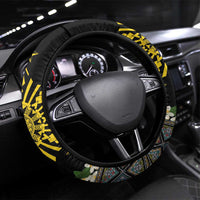 Flores de Mayo and Filipino Fiesta Steering Wheel Cover The Sun-Jasmine and Polynesian Yakan Tattoo Barong Style LT03 Universal Fit Black - Polynesian Pride