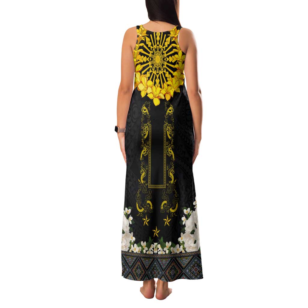 Flores de Mayo and Filipino Fiesta Tank Maxi Dress The Sun-Jasmine and Polynesian Yakan Tattoo Barong Style LT03 - Polynesian Pride