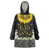 Flores de Mayo and Filipino Fiesta Wearable Blanket Hoodie The Sun-Jasmine and Polynesian Yakan Tattoo Barong Style LT03 One Size Black - Polynesian Pride