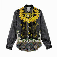 Flores de Mayo and Filipino Fiesta Women Casual Shirt The Sun-Jasmine and Polynesian Yakan Tattoo Barong Style LT03 - Polynesian Pride