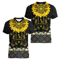 Flores de Mayo and Filipino Fiesta Women V-Neck T-Shirt The Sun-Jasmine and Polynesian Yakan Tattoo Barong Style LT03 - Polynesian Pride