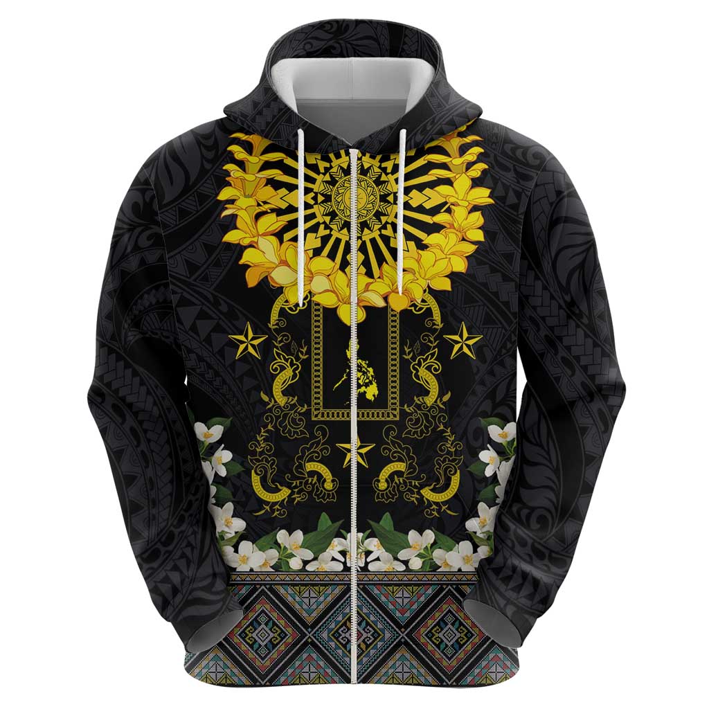 Flores de Mayo and Filipino Fiesta Zip Hoodie The Sun-Jasmine and Polynesian Yakan Tattoo Barong Style LT03 - Polynesian Pride