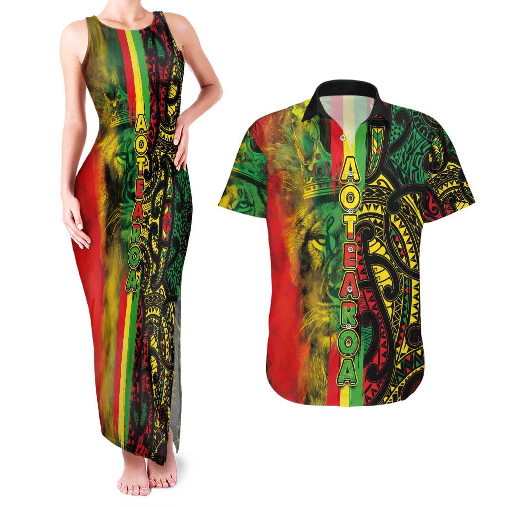 Aotearoa Reggae Couples Matching Tank Maxi Dress and Hawaiian Shirt Maori Reggae-One Love LT03 Reggae - Polynesian Pride