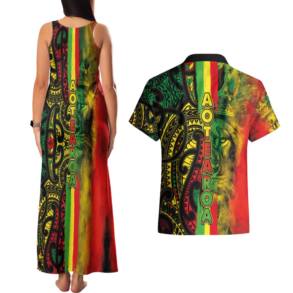 Aotearoa Reggae Couples Matching Tank Maxi Dress and Hawaiian Shirt Maori Reggae-One Love LT03 - Polynesian Pride