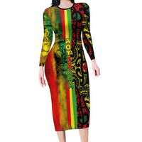 Aotearoa Reggae Family Matching Long Sleeve Bodycon Dress and Hawaiian Shirt Maori Reggae-One Love LT03 Mom's Dress Reggae - Polynesian Pride