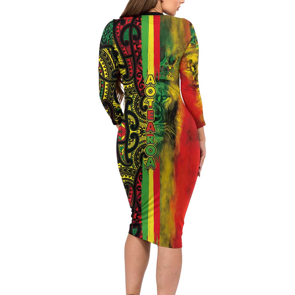 Aotearoa Reggae Family Matching Long Sleeve Bodycon Dress and Hawaiian Shirt Maori Reggae-One Love LT03 - Polynesian Pride